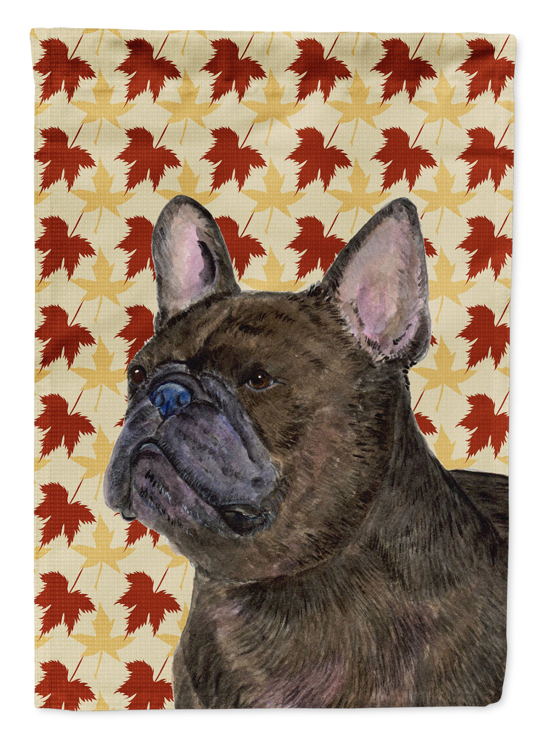 French Bulldog Fall Leaves Portrait Flag Canvas House Size  the-store.com.