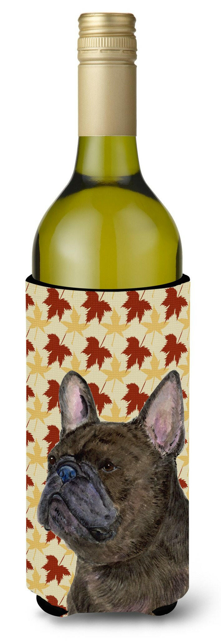 Caroline's Treasures French Bulldog Fall Leaves Portrait Wine Bottle Beverage Insulator Beverage Insulator Hugger SS4337LITERK