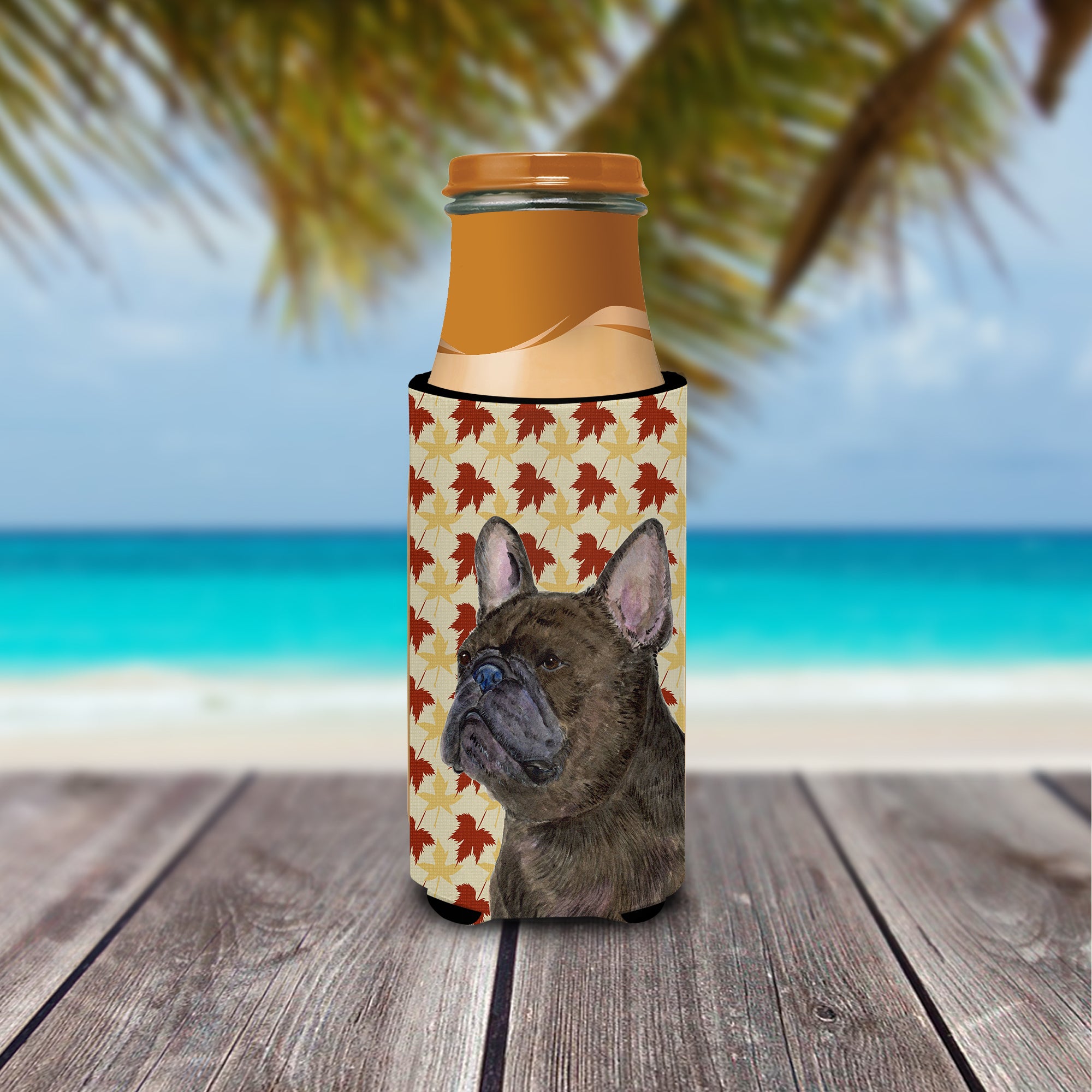 French Bulldog Fall Leaves Portrait Ultra Beverage Insulators for slim cans SS4337MUK.