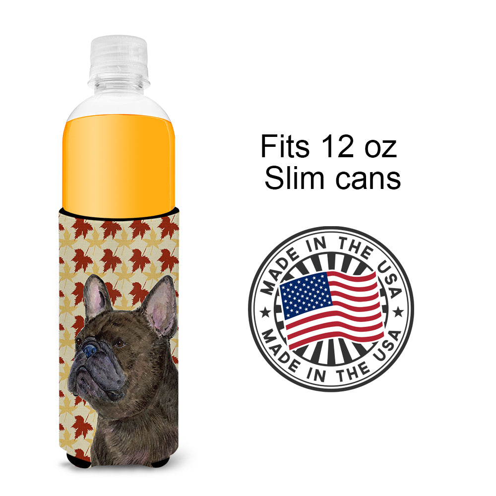 French Bulldog Fall Leaves Portrait Ultra Beverage Insulators for slim cans SS4337MUK.