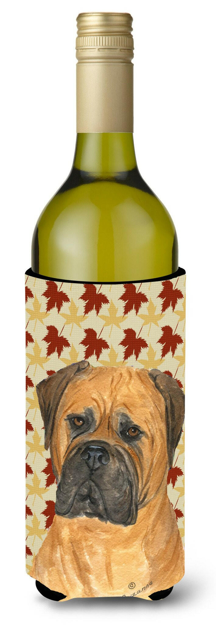 Bullmastiff Fall Leaves Portrait Wine Bottle Beverage Insulator Beverage Insulator Hugger by Caroline&#39;s Treasures