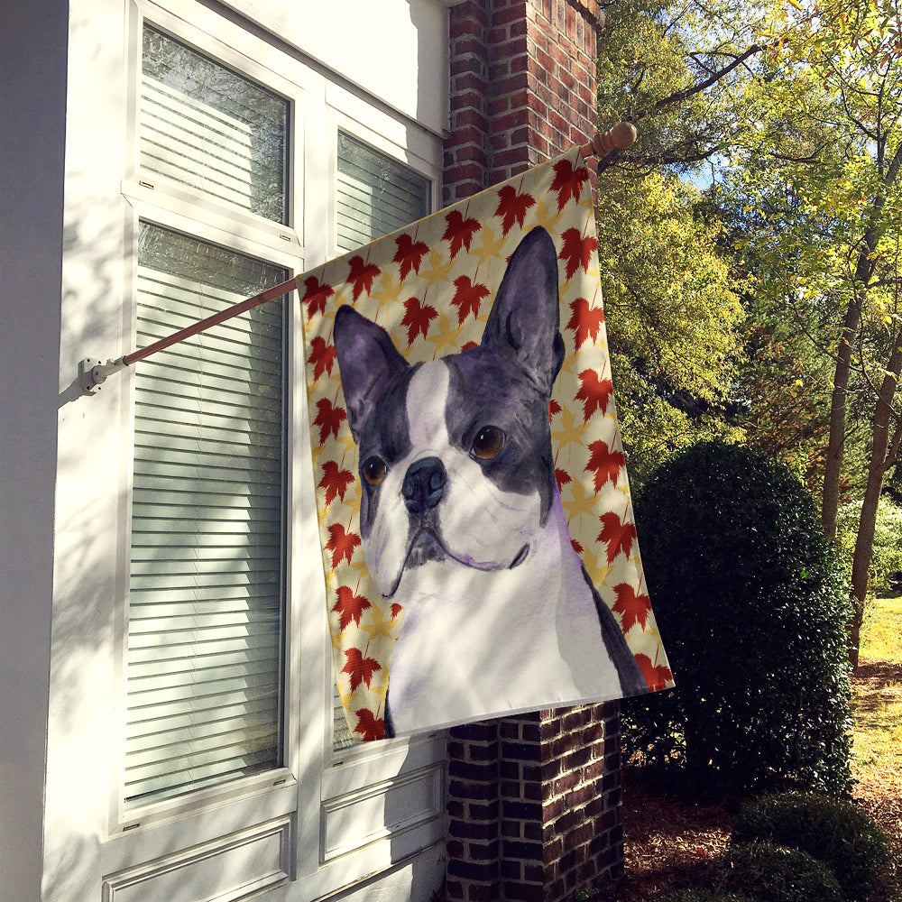 Boston Terrier Fall Leaves Portrait Flag Canvas House Size