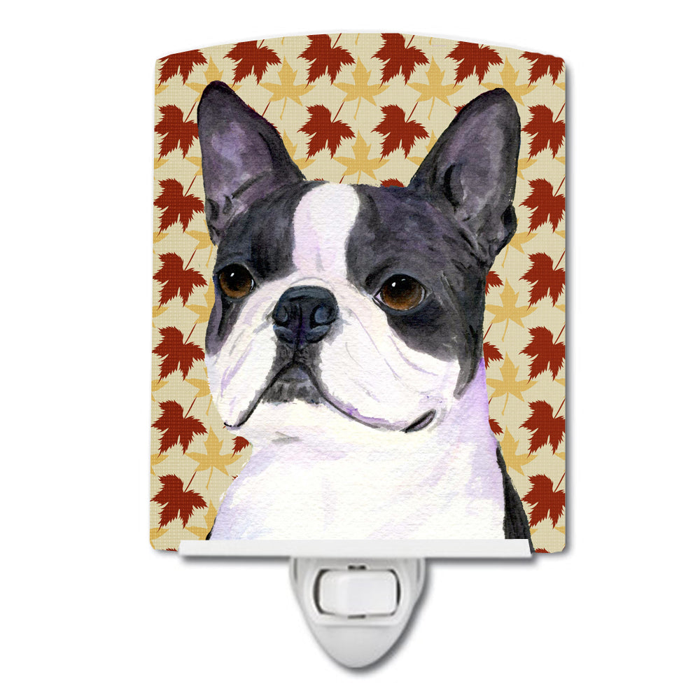 Boston Terrier Fall Leaves Portrait Ceramic Night Light SS4340CNL - the-store.com