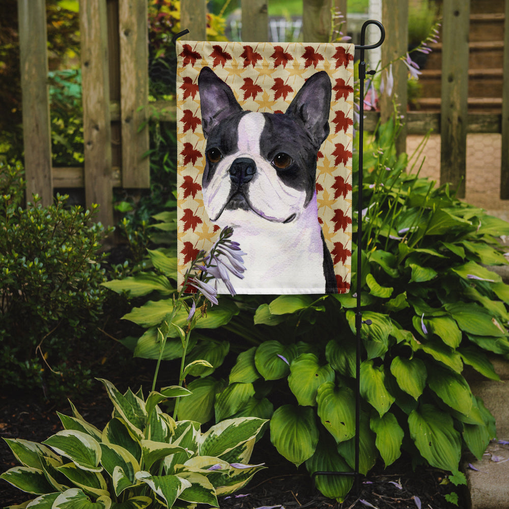 Boston Terrier Automne Feuilles Portrait Drapeau Jardin Taille