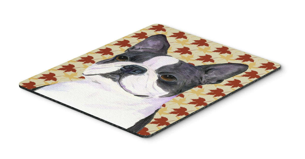 Boston Terrier Fall Leaves Portrait Mouse Pad, Hot Pad or Trivet by Caroline&#39;s Treasures