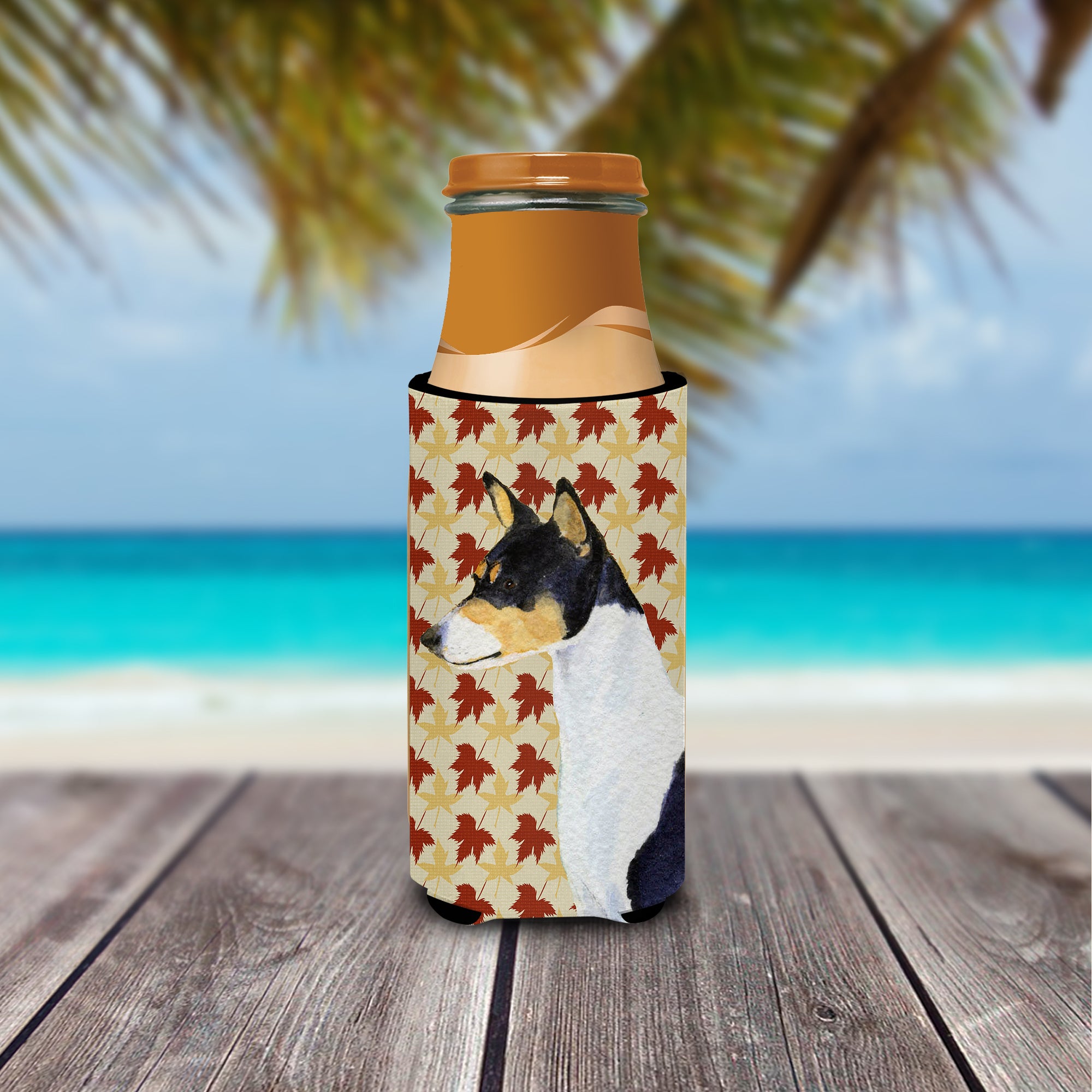 Basenji Fall Leaves Portrait Ultra Beverage Insulators for slim cans SS4342MUK.