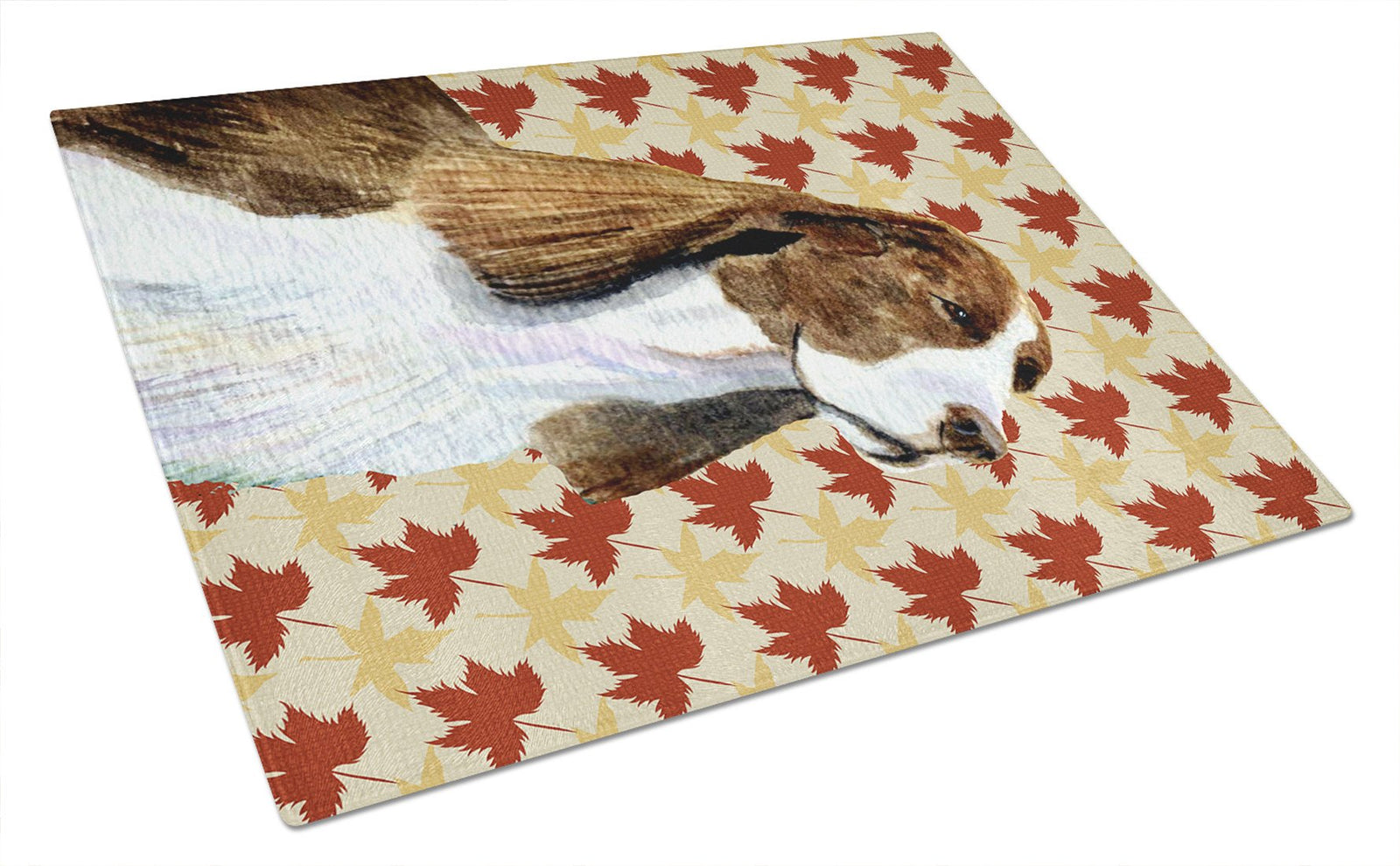 Springer Spaniel Fall Leaves Portrait Glass Cutting Board Large by Caroline's Treasures