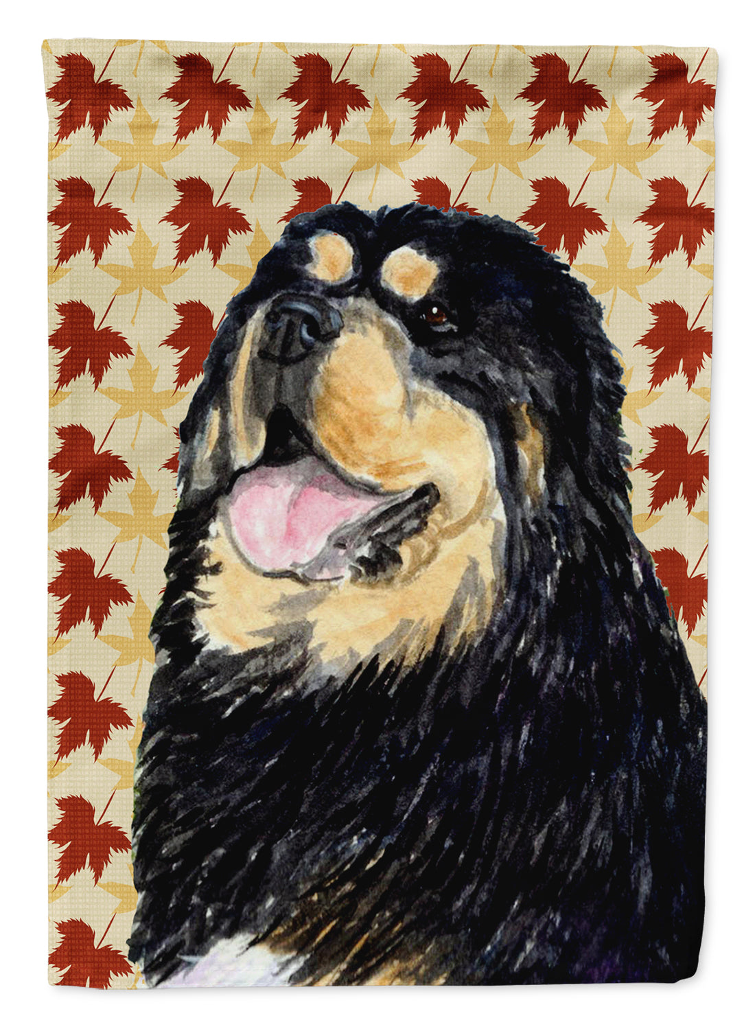 Tibetan Mastiff Fall Leaves Portrait Flag Canvas House Size  the-store.com.