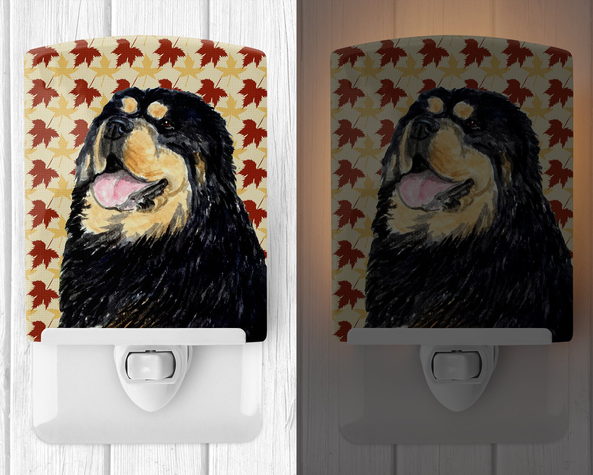 Tibetan Mastiff Fall Leaves Portrait Ceramic Night Light SS4344CNL - the-store.com