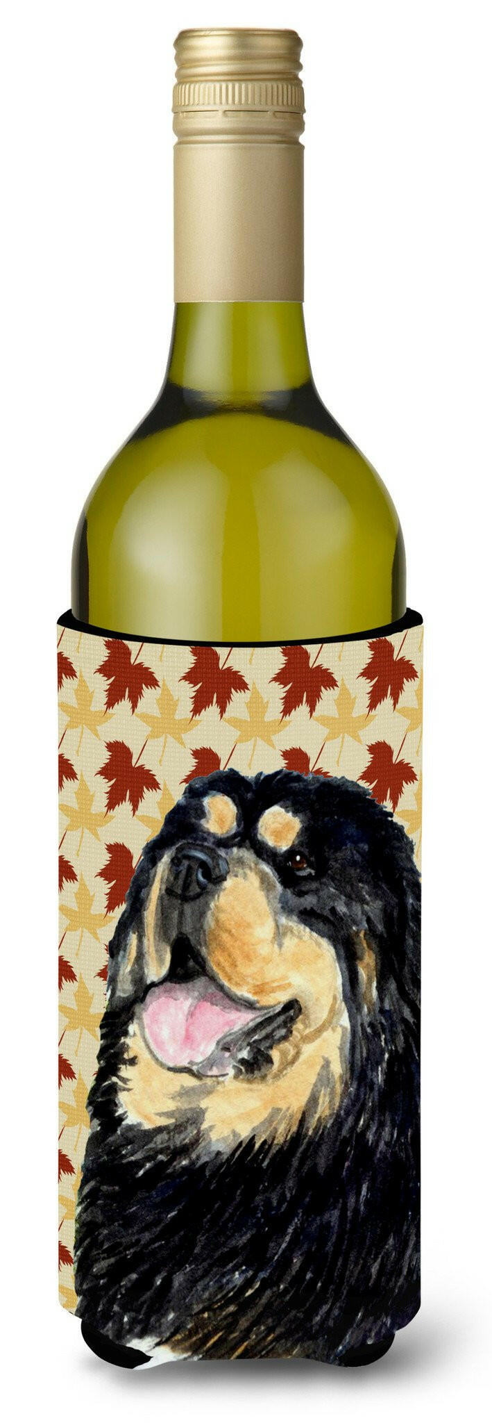 Tibetan Mastiff Fall Leaves Portrait Wine Bottle Beverage Insulator Beverage Insulator Hugger by Caroline&#39;s Treasures