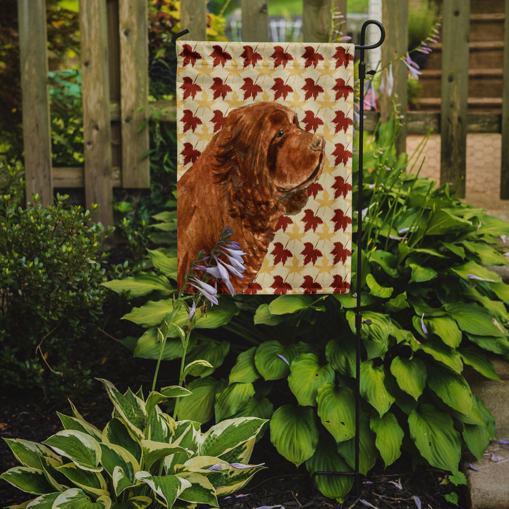 Sussex Spaniel Fall Leaves Portrait Flag Garden Size.