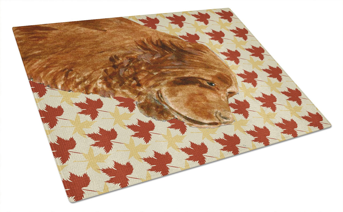 Sussex Spaniel Fall Leaves Portrait Glass Cutting Board Large by Caroline&#39;s Treasures