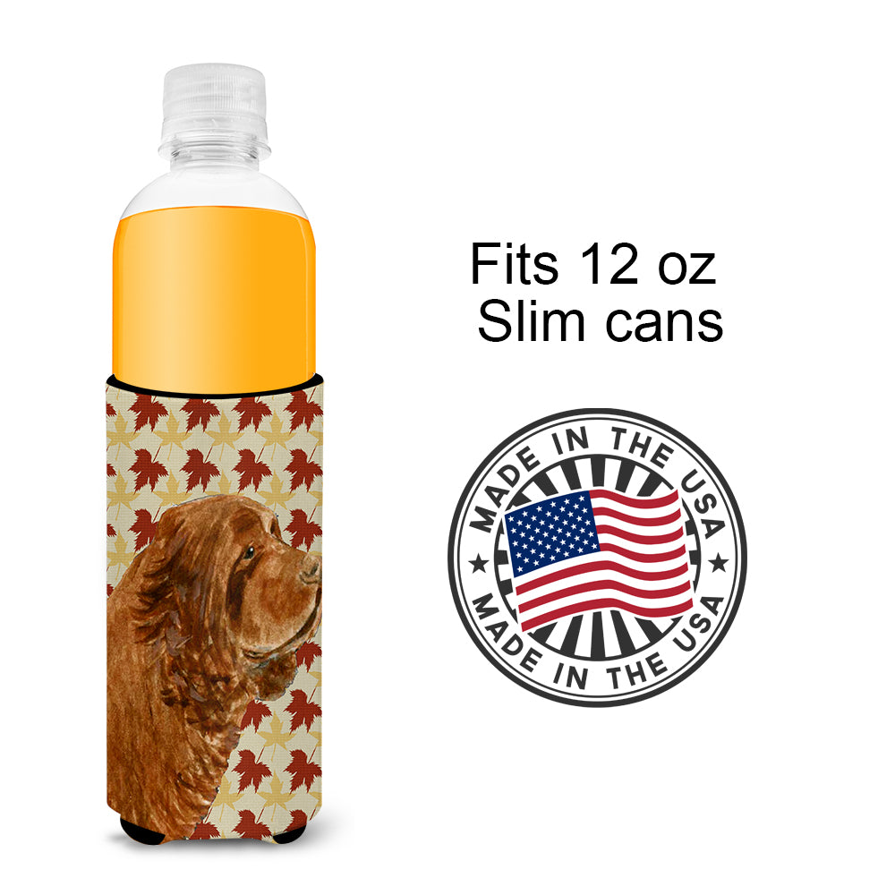 Sussex Spaniel Fall Leaves Portrait Ultra Beverage Insulators for slim cans SS4346MUK.