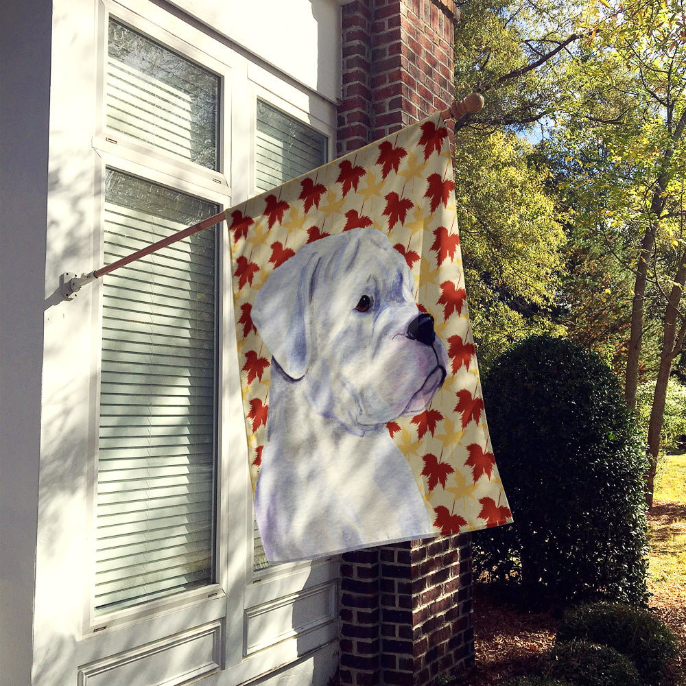 Boxer White Fall Leaves Portrait Flag Canvas House Size  the-store.com.