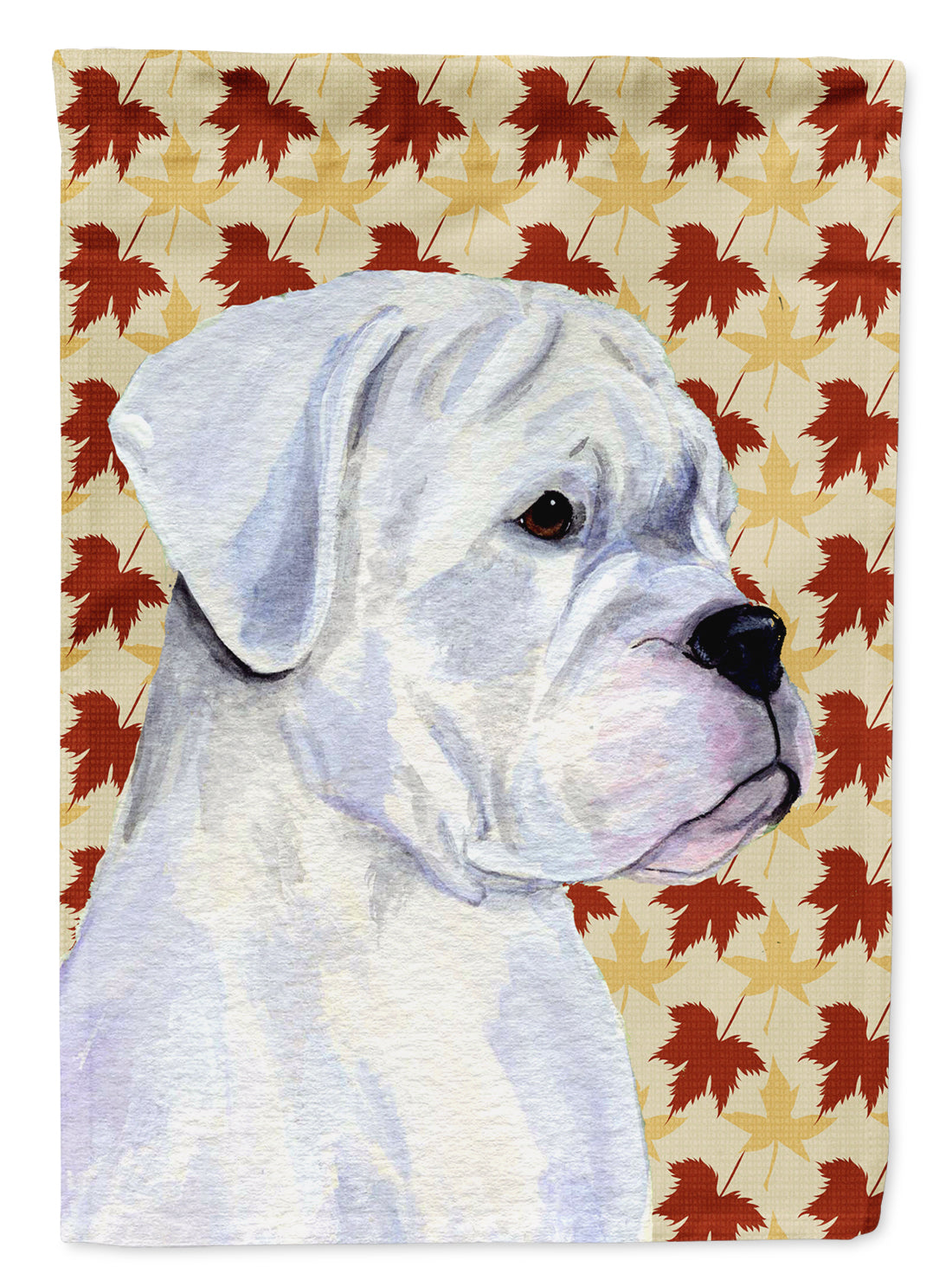 Boxer White Fall Leaves Portrait Flag Canvas House Size  the-store.com.