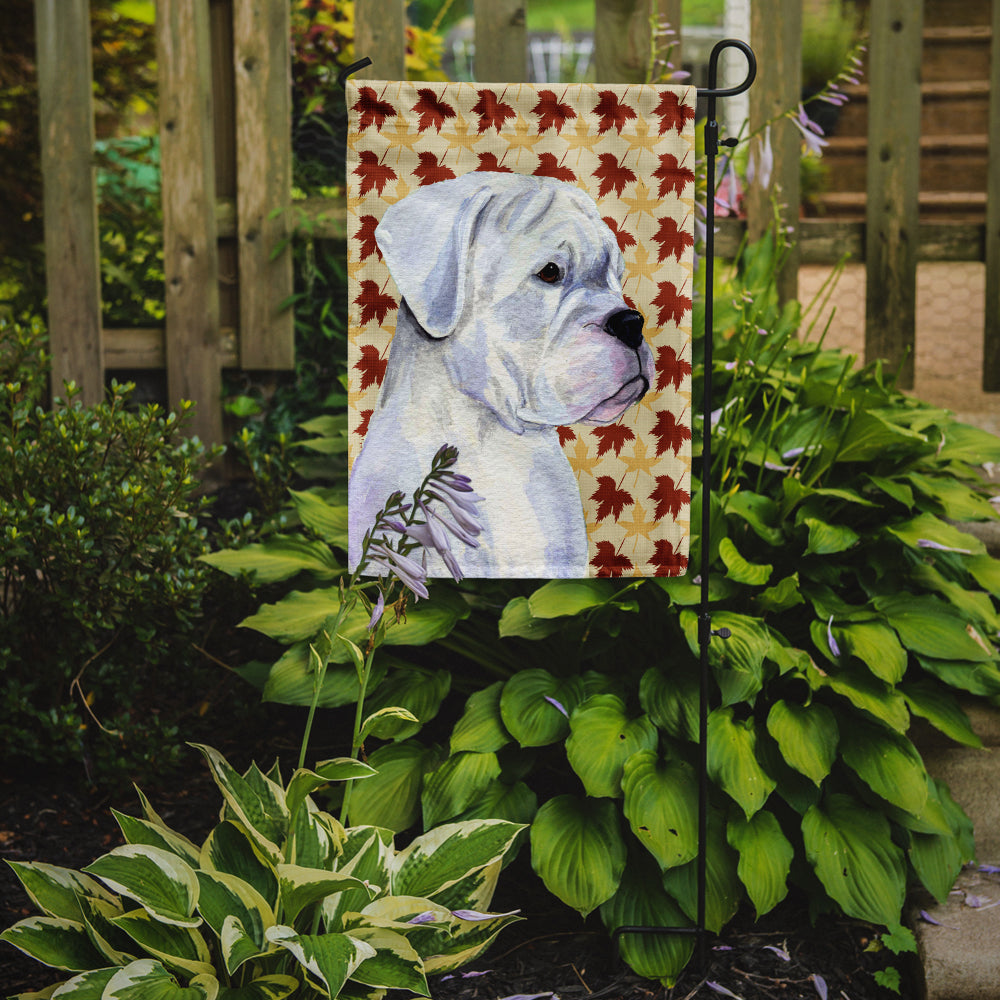 Boxer White Fall Leaves Portrait Flag Garden Size