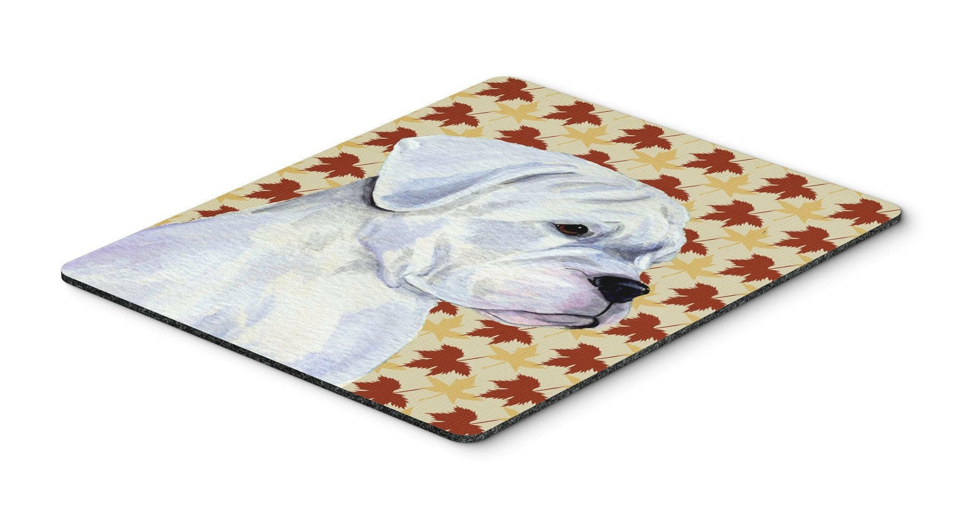 Boxer White Fall Leaves Portrait Mouse Pad, Hot Pad or Trivet by Caroline's Treasures