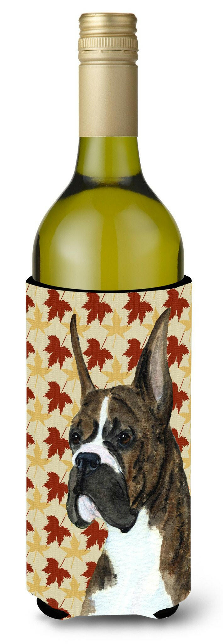 Boxer Brindle Fall Leaves Portrait Wine Bottle Beverage Insulator Beverage Insulator Hugger by Caroline&#39;s Treasures