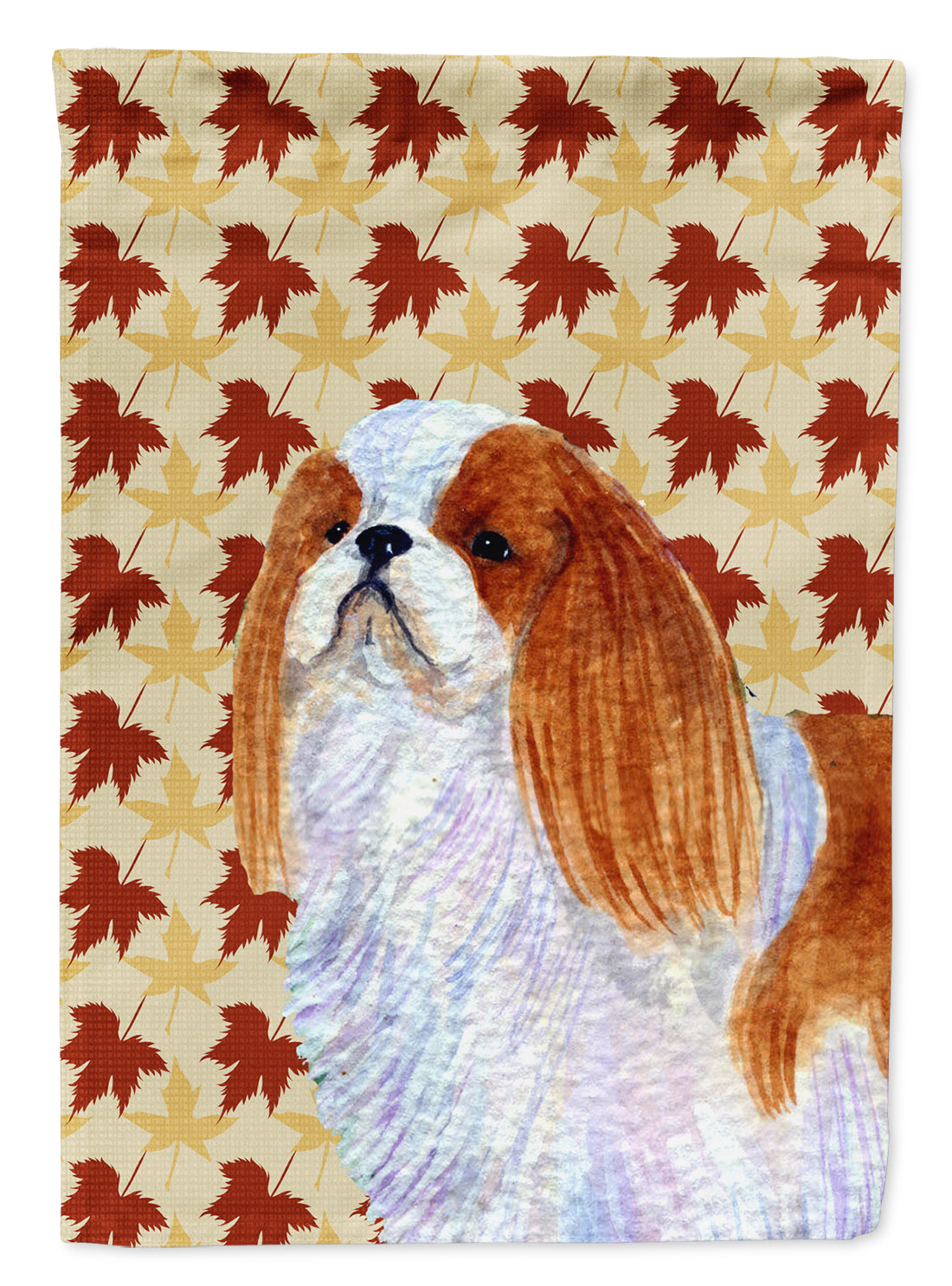 English Toy Spaniel Fall Leaves Portrait Flag Canvas House Size