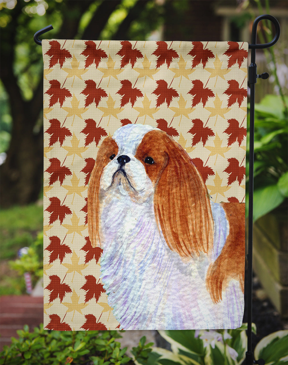 English Toy Spaniel Fall Leaves Portrait Flag Garden Size