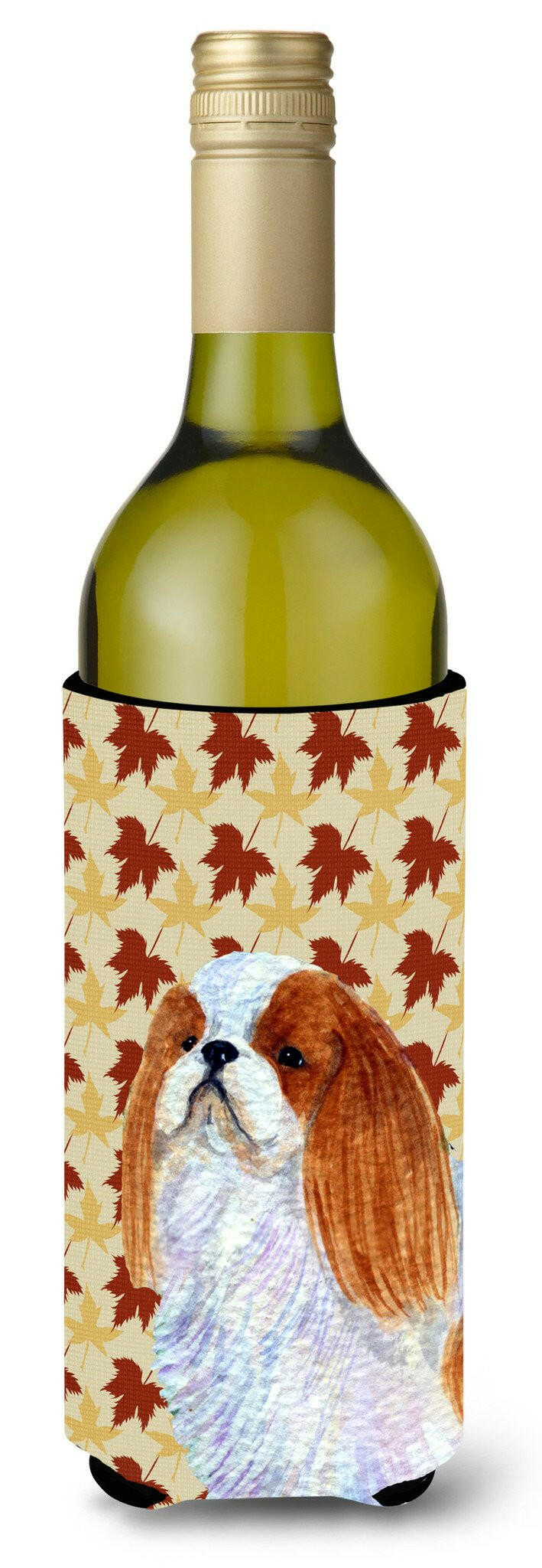 English Toy Spaniel Fall Leaves Portrait Wine Bottle Beverage Insulator Beverage Insulator Hugger by Caroline&#39;s Treasures