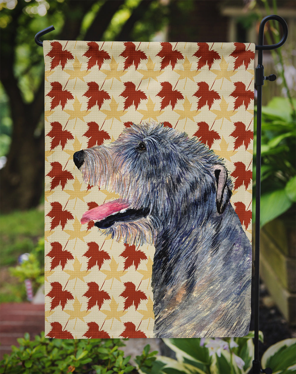 Irish Wolfhound Fall Leaves Portrait Flag Garden Size.