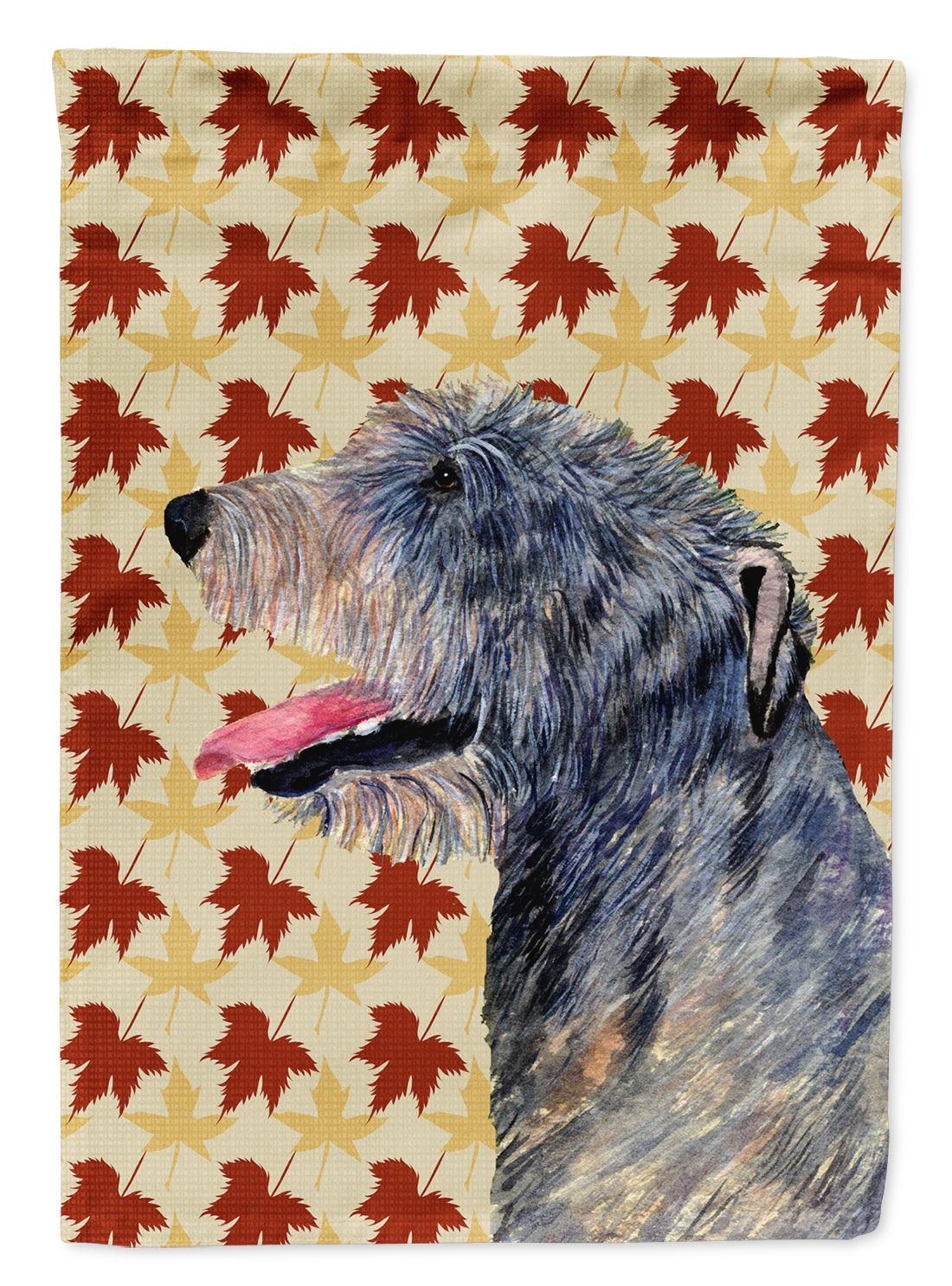 Irish Wolfhound Automne Feuilles Portrait Drapeau Jardin Taille