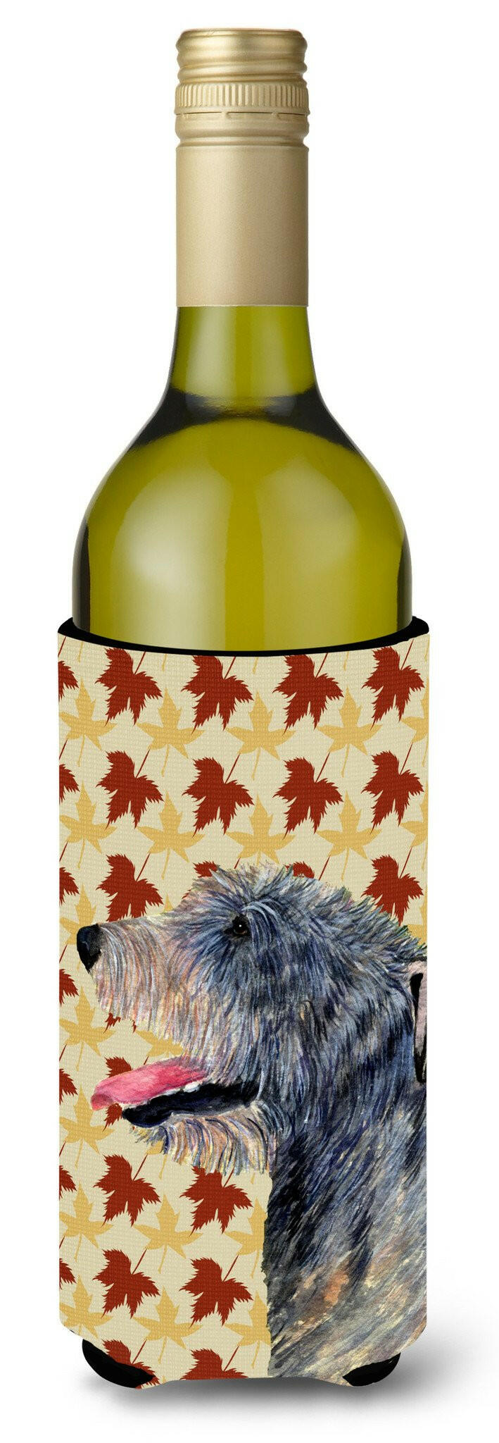 Irish Wolfhound Fall Leaves Portrait Wine Bottle Beverage Insulator Beverage Insulator Hugger by Caroline&#39;s Treasures