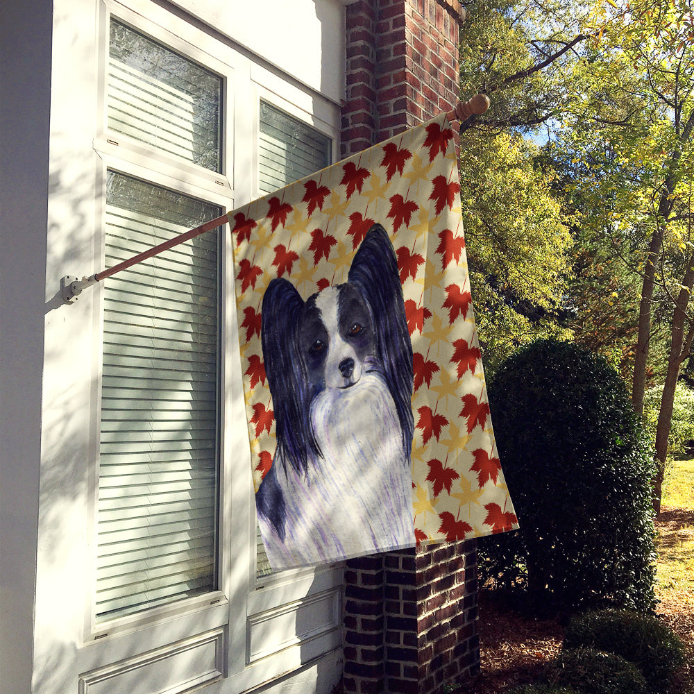 Papillon Fall Leaves Portrait Flag Canvas House Size