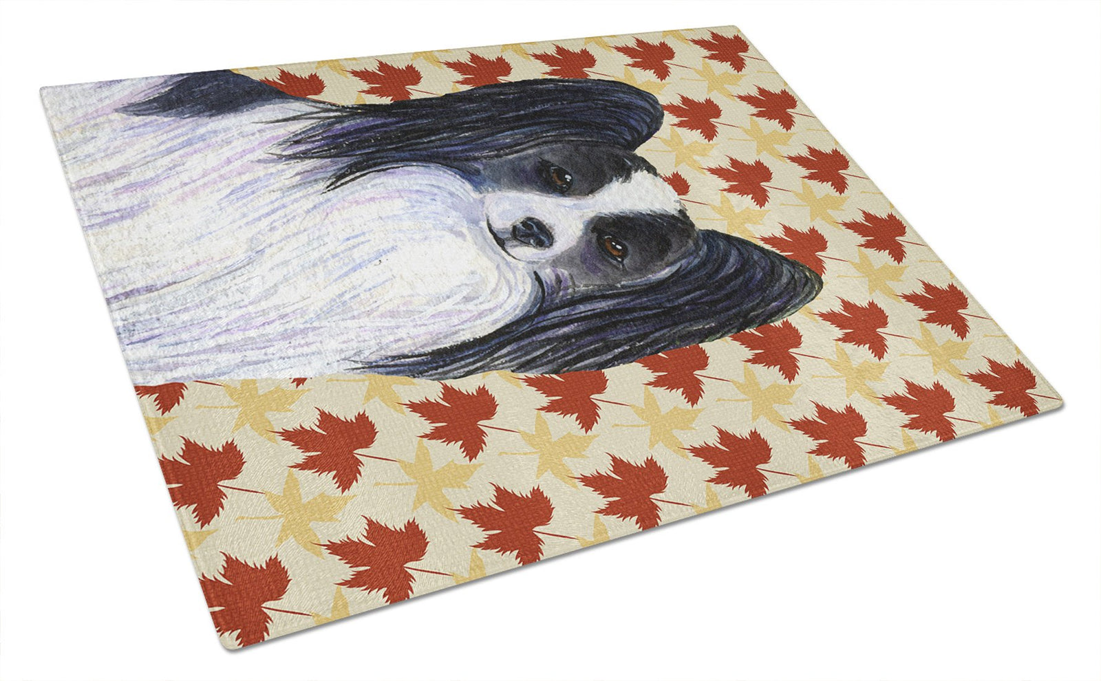 Papillon Fall Leaves Portrait Glass Cutting Board Large by Caroline's Treasures