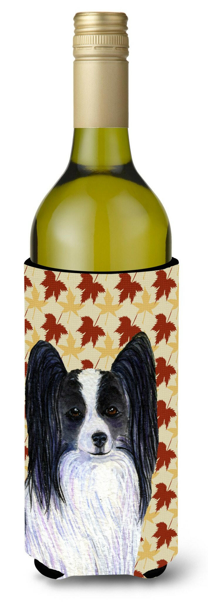 Papillon Fall Leaves Portrait Wine Bottle Beverage Insulator Beverage Insulator Hugger SS4351LITERK by Caroline&#39;s Treasures
