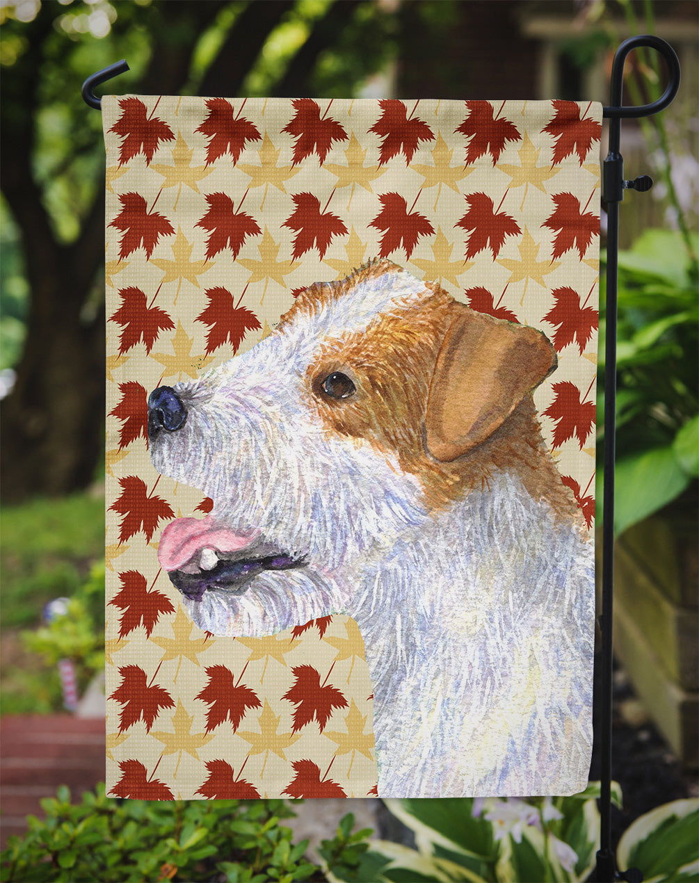 Jack Russell Terrier Fall Leaves Portrait Flag Garden Size