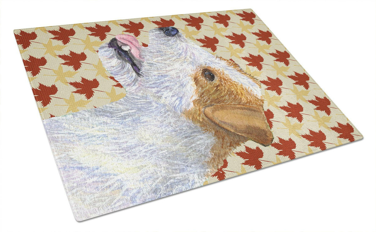 Jack Russell Terrier Fall Leaves Portrait Glass Cutting Board Large by Caroline&#39;s Treasures