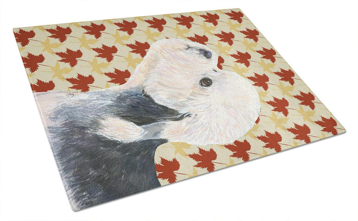 Dandie Dinmont Terrier Fall Leaves Portrait Glass Cutting Board Large by Caroline&#39;s Treasures