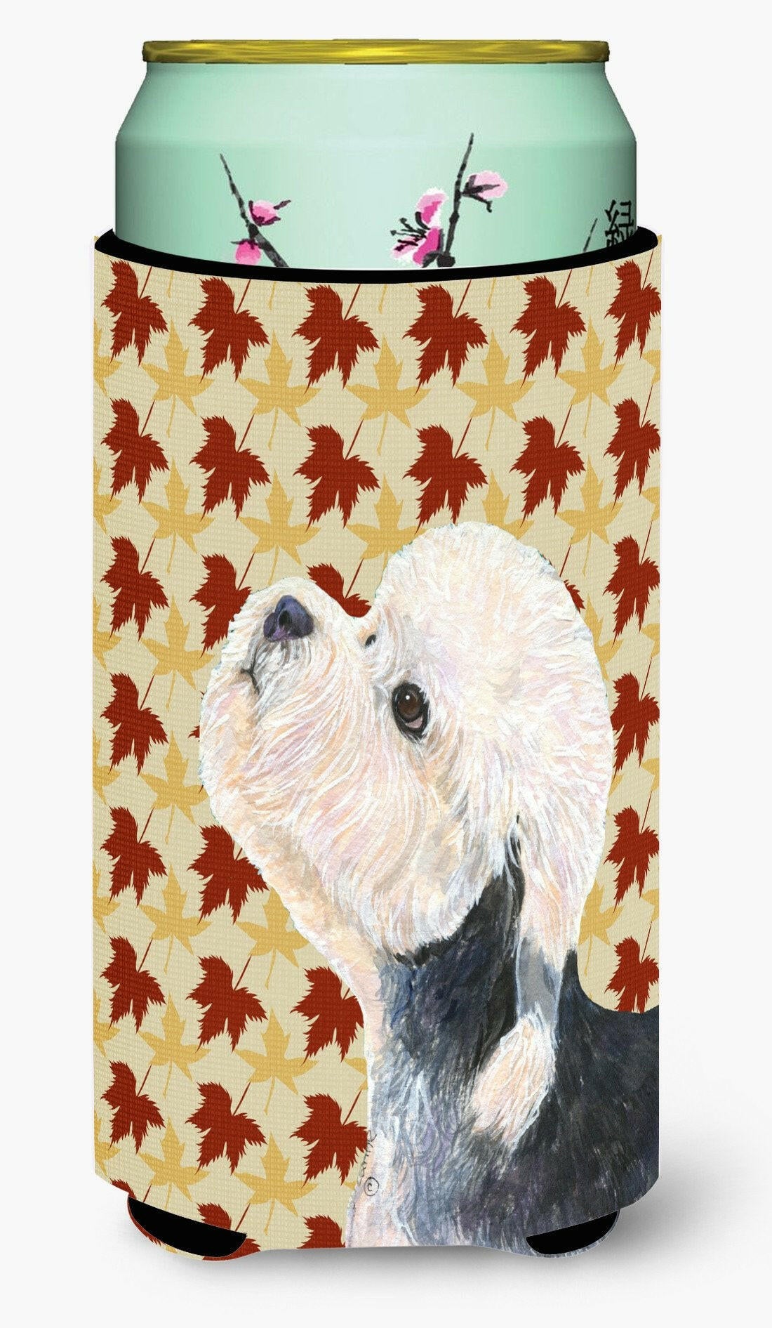 Dandie Dinmont Terrier Fall Leaves Portrait  Tall Boy Beverage Insulator Beverage Insulator Hugger by Caroline&#39;s Treasures