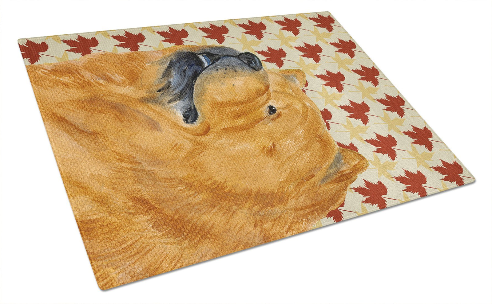 Chow Chow Fall Leaves Portrait Glass Cutting Board Large by Caroline's Treasures