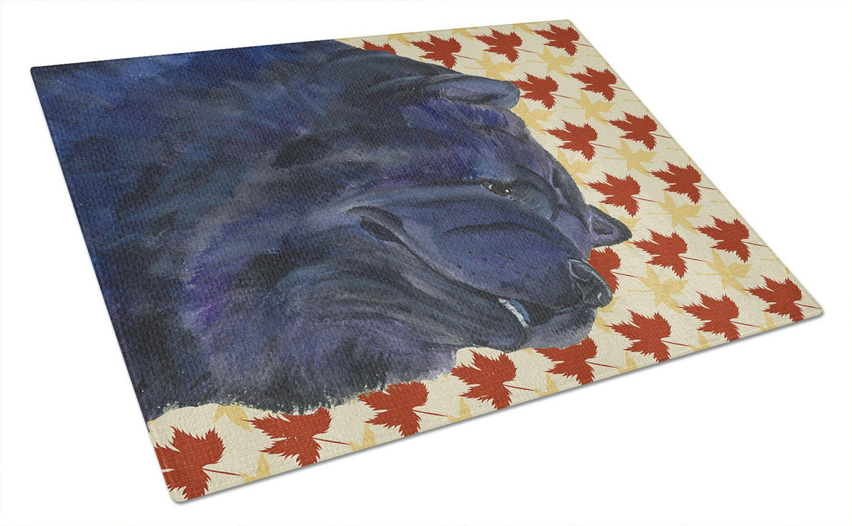 Chow Chow Fall Leaves Portrait Glass Cutting Board Large by Caroline&#39;s Treasures