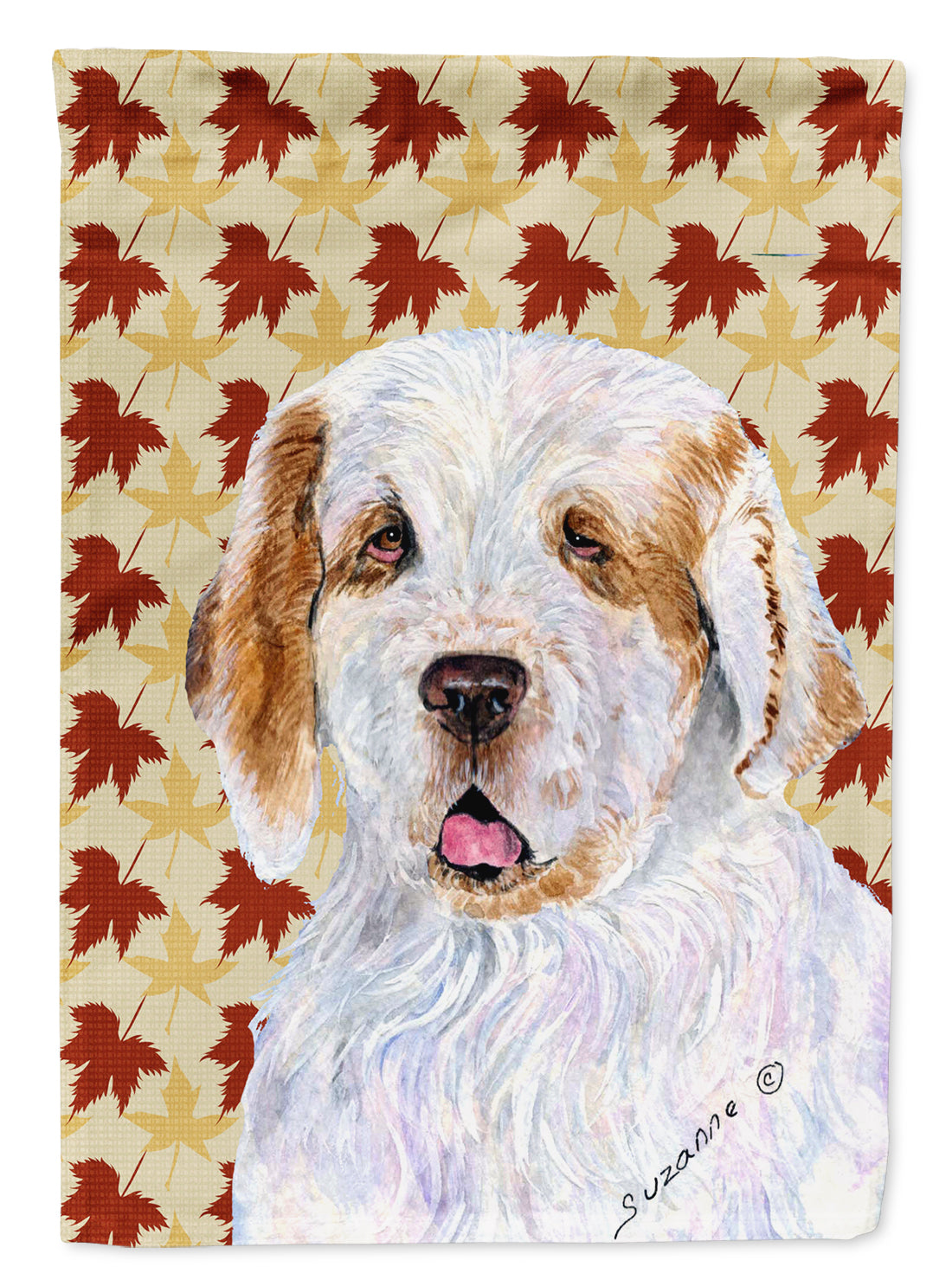 Clumber Spaniel Fall Leaves Portrait Flag Canvas House Size