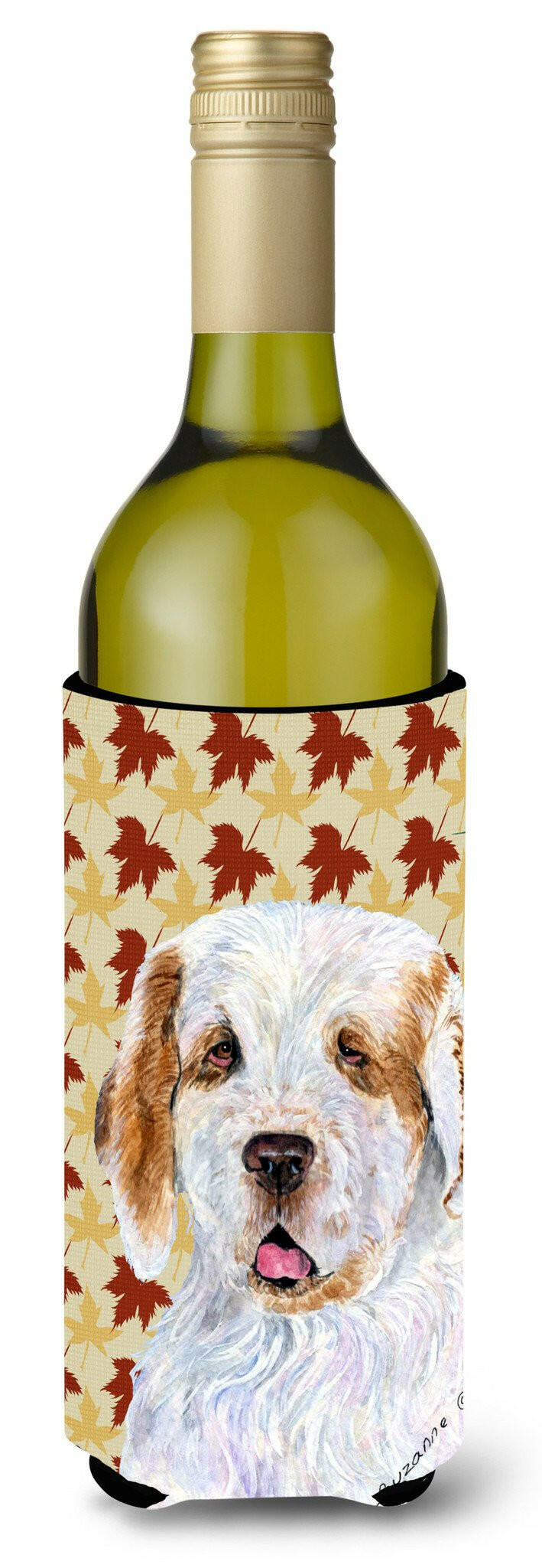 Clumber Spaniel Fall Leaves Portrait Wine Bottle Beverage Insulator Beverage Insulator Hugger by Caroline&#39;s Treasures