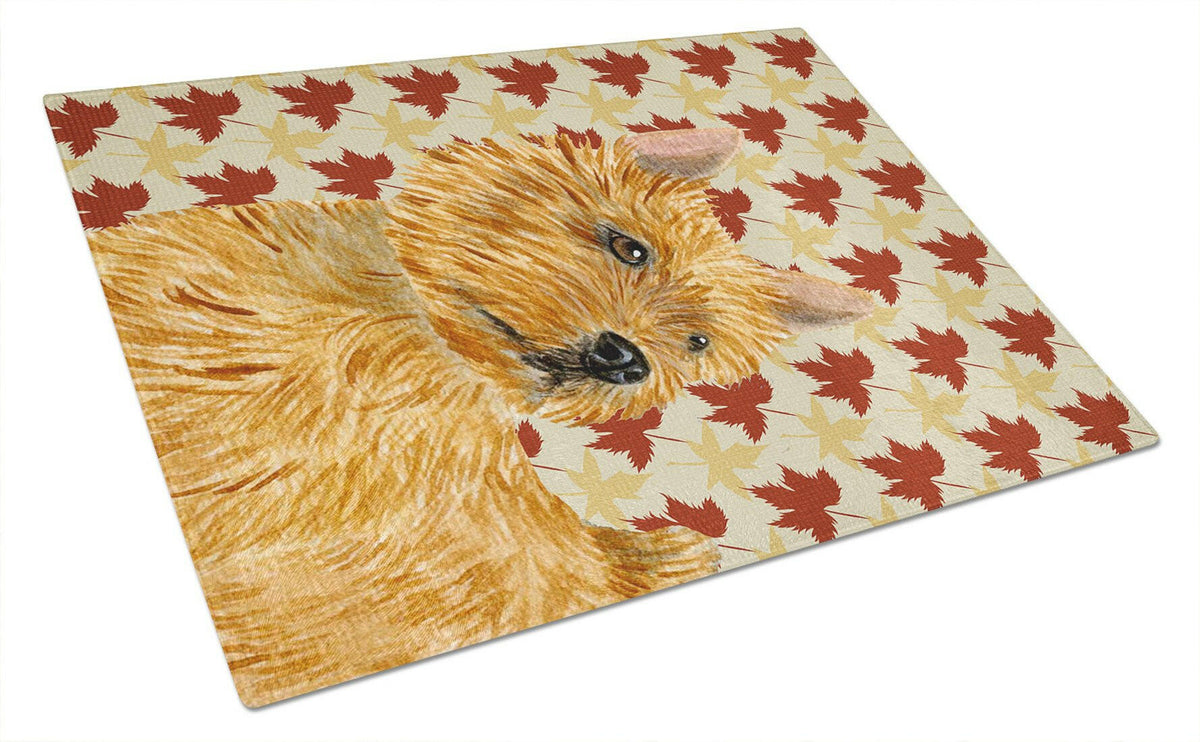 Norwich Terrier Fall Leaves Portrait Glass Cutting Board Large by Caroline&#39;s Treasures