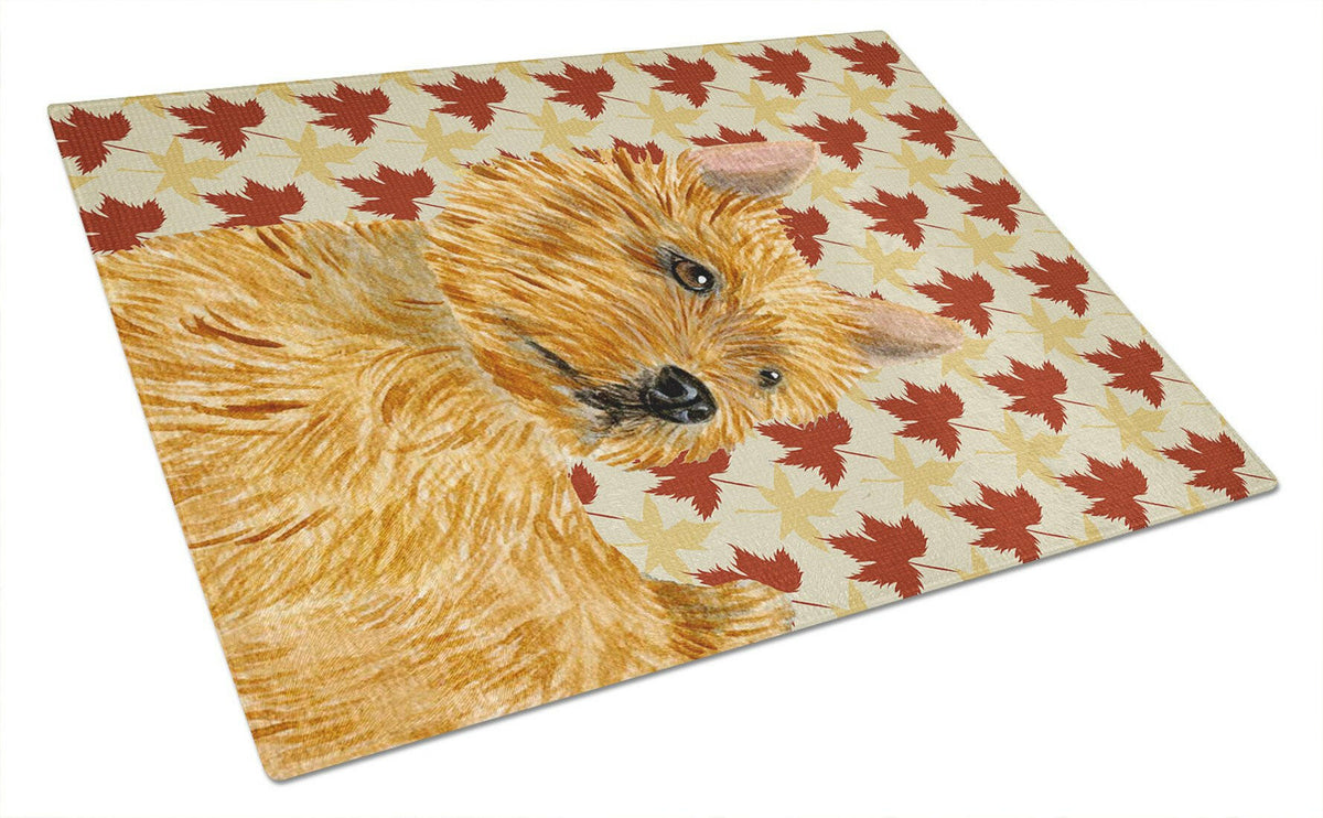 Caroline's Treasures Norwich Terrier Fall Leaves Portrait Glass Cutting Boards – Durable, Decorative Kitchen Art Large