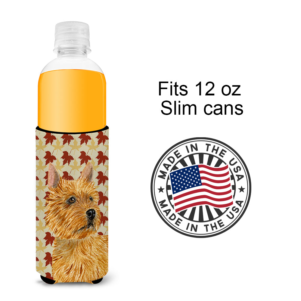 Norwich Terrier Fall Leaves Portrait Ultra Beverage Insulators for slim cans SS4357MUK.