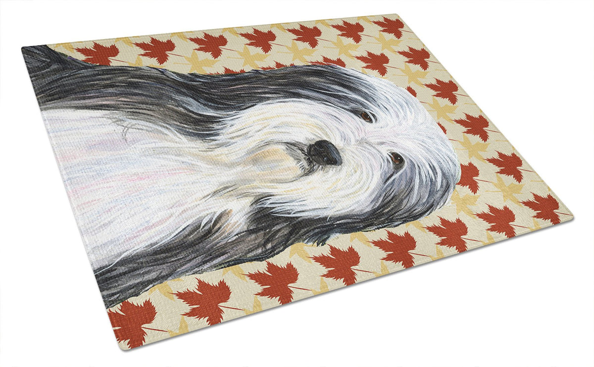 Bearded Collie Fall Leaves Portrait Glass Cutting Board Large by Caroline&#39;s Treasures