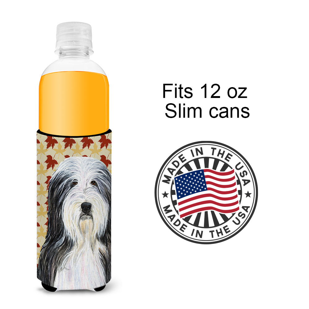 Bearded Collie Fall Leaves Portrait Ultra Beverage Insulators for slim cans SS4359MUK.