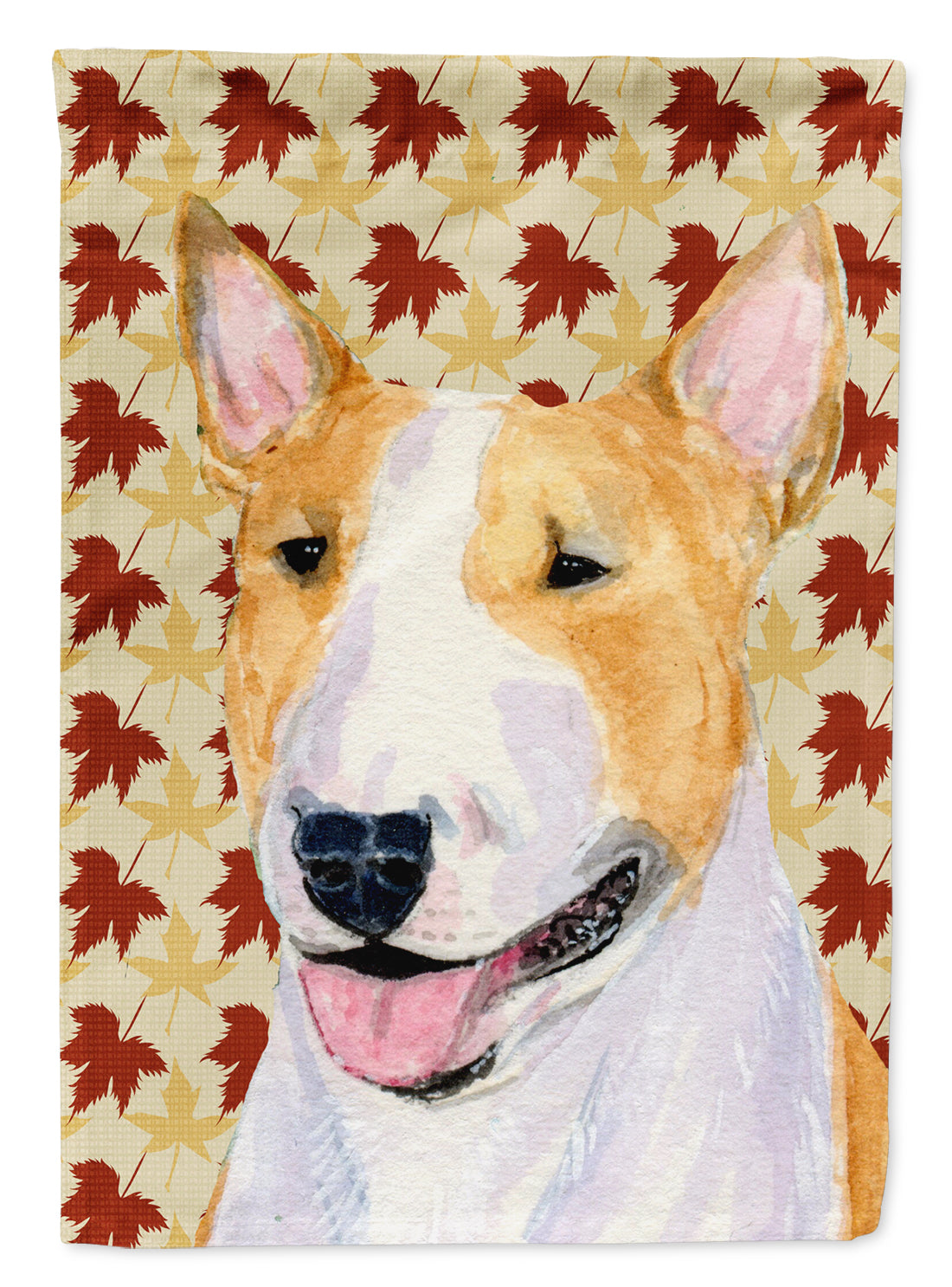 Bull Terrier Fall Leaves Portrait Flag Canvas House Size  the-store.com.