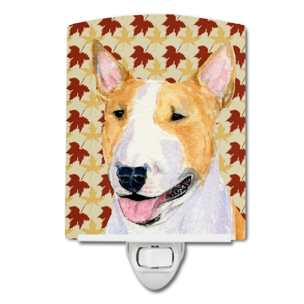 Bull Terrier Fall Leaves Portrait Ceramic Night Light SS4360CNL - the-store.com