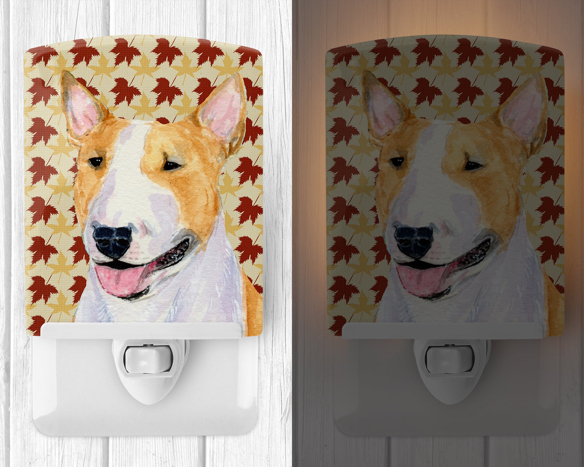 Bull Terrier Fall Leaves Portrait Ceramic Night Light SS4360CNL - the-store.com