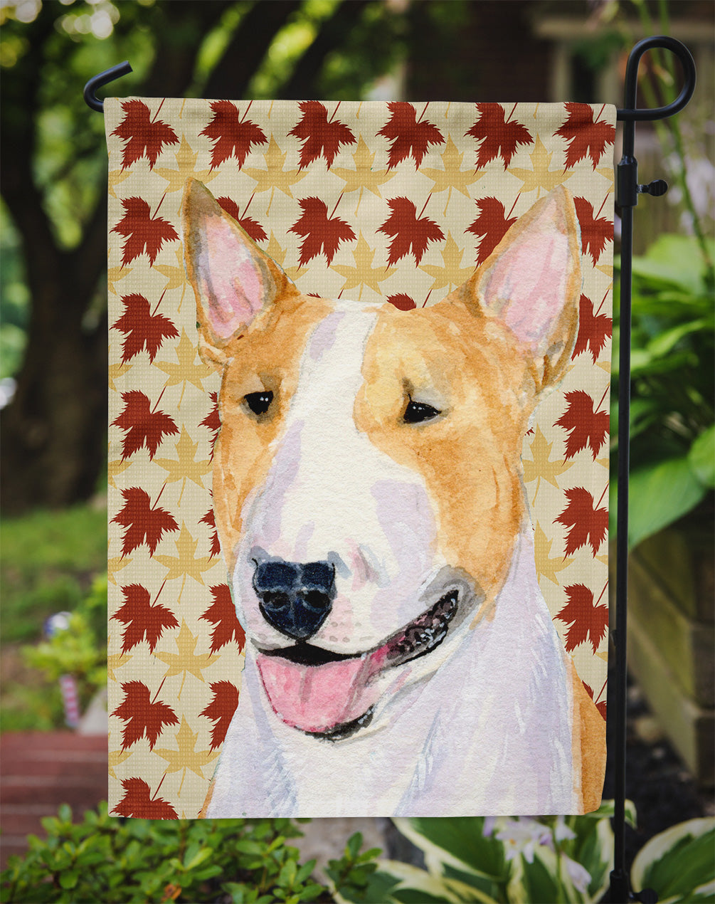 Bull Terrier Fall Leaves Portrait Flag Garden Size