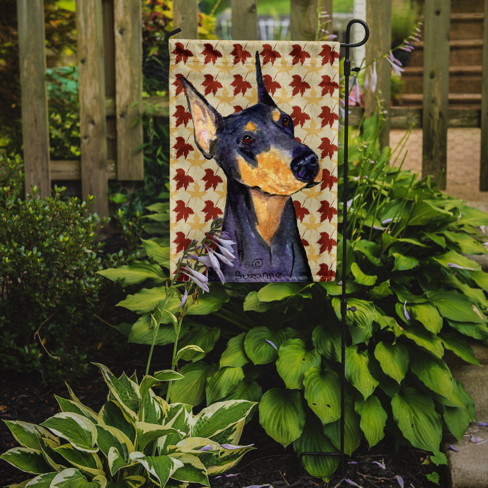 Doberman Fall Leaves Portrait Flag Garden Size.