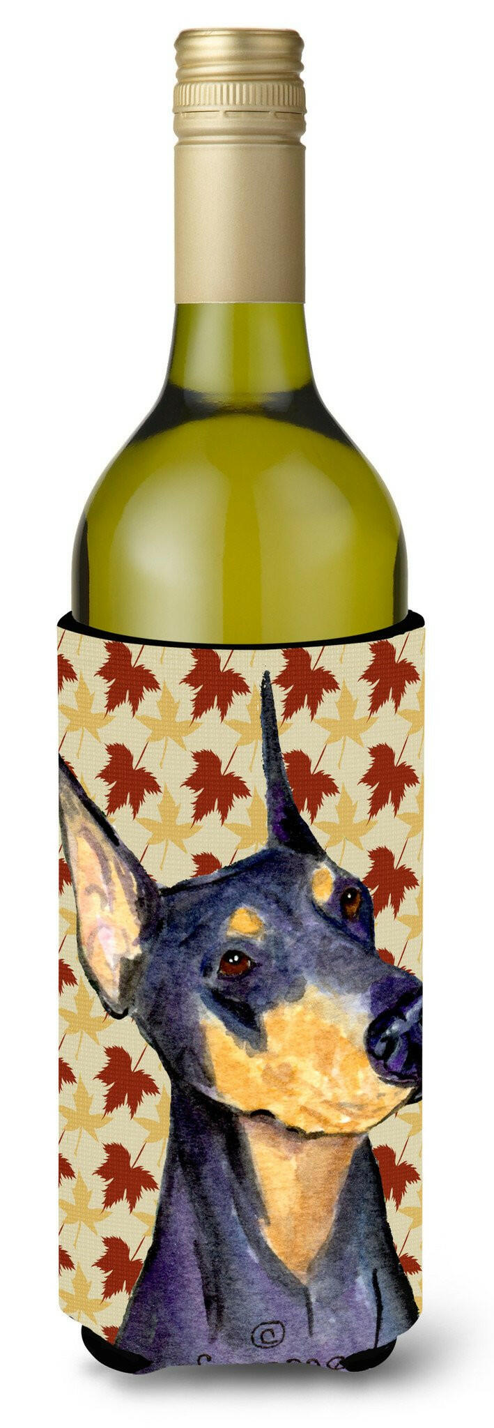 Doberman Fall Leaves Portrait Wine Bottle Beverage Insulator Beverage Insulator Hugger SS4361LITERK by Caroline&#39;s Treasures